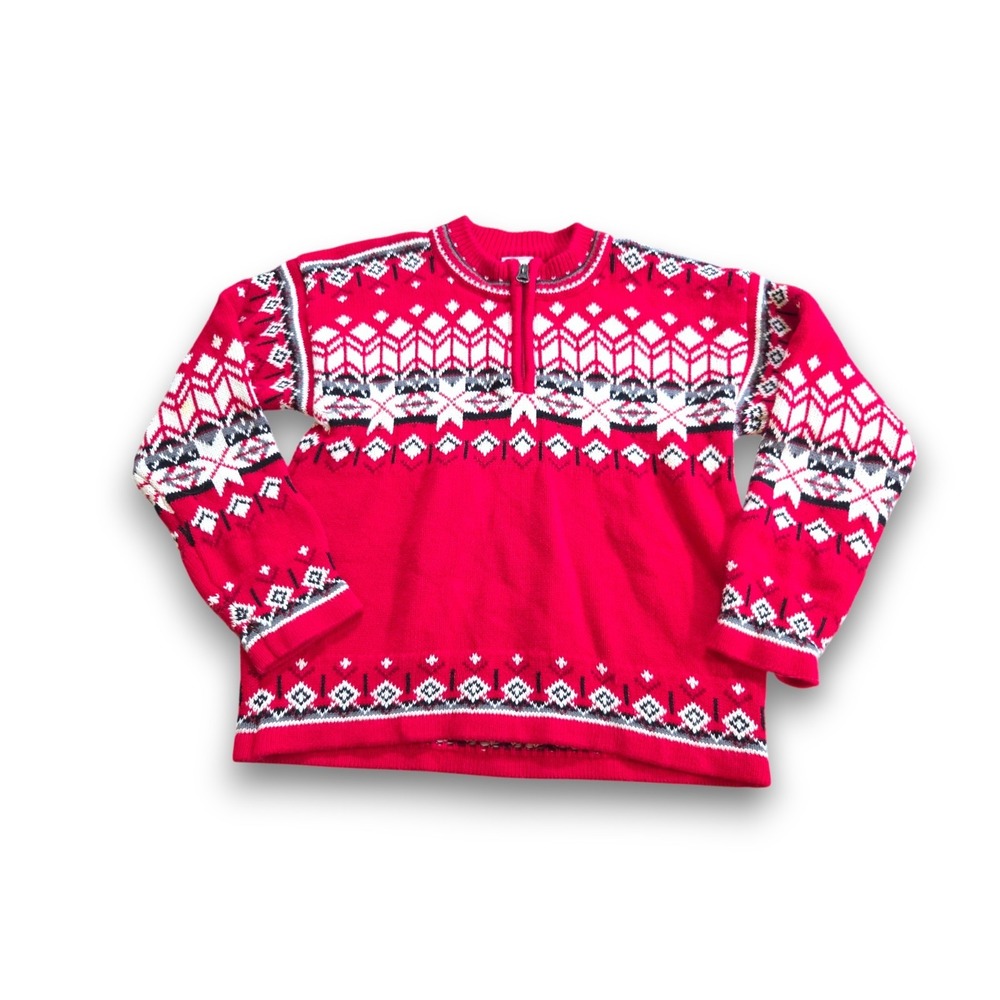 Hanna Andersson Red Fair Isle Knit Cotton Quarter Zip Sweater Holiday 5 Boys 100